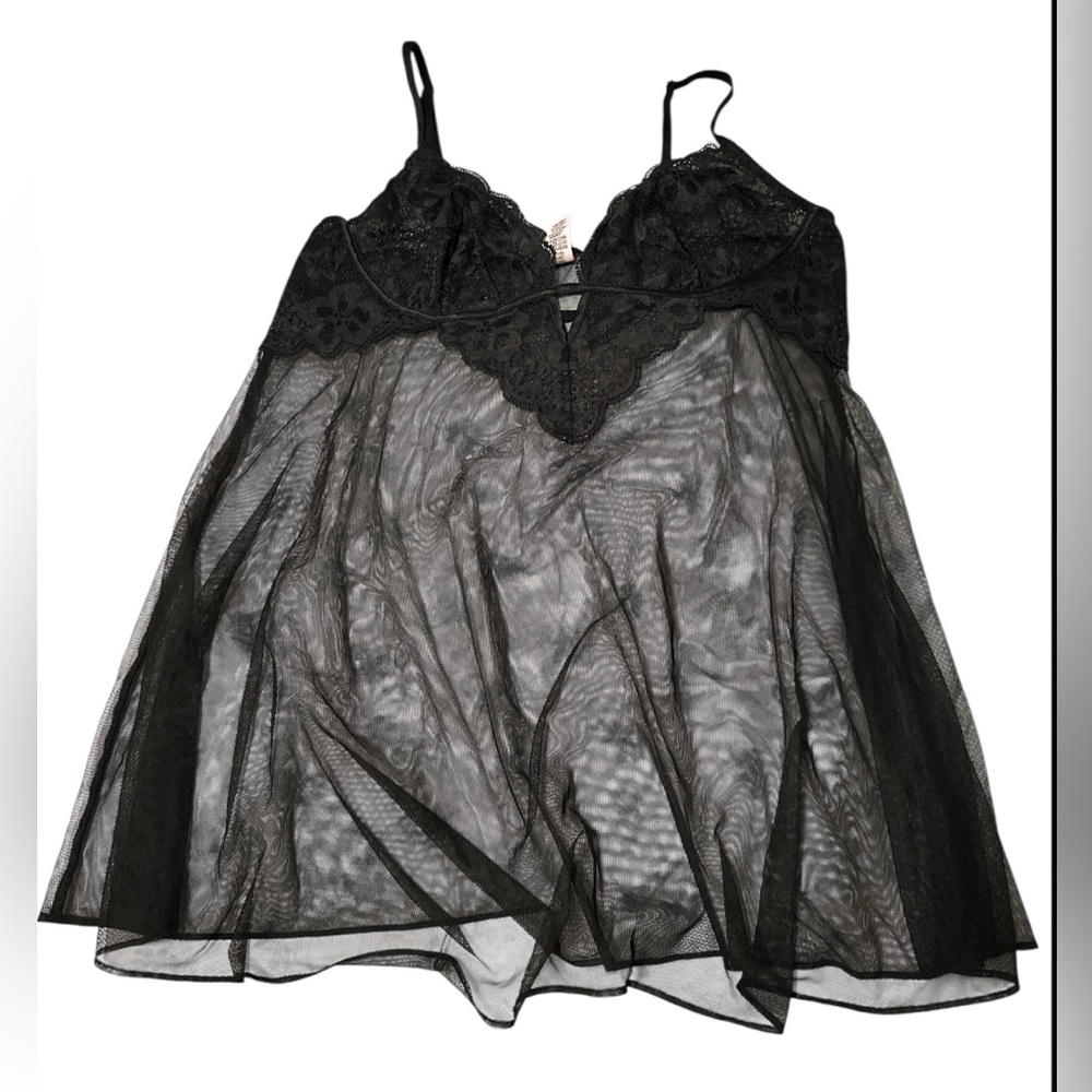 Victoria's Secret Black Sheer Lace Chemise